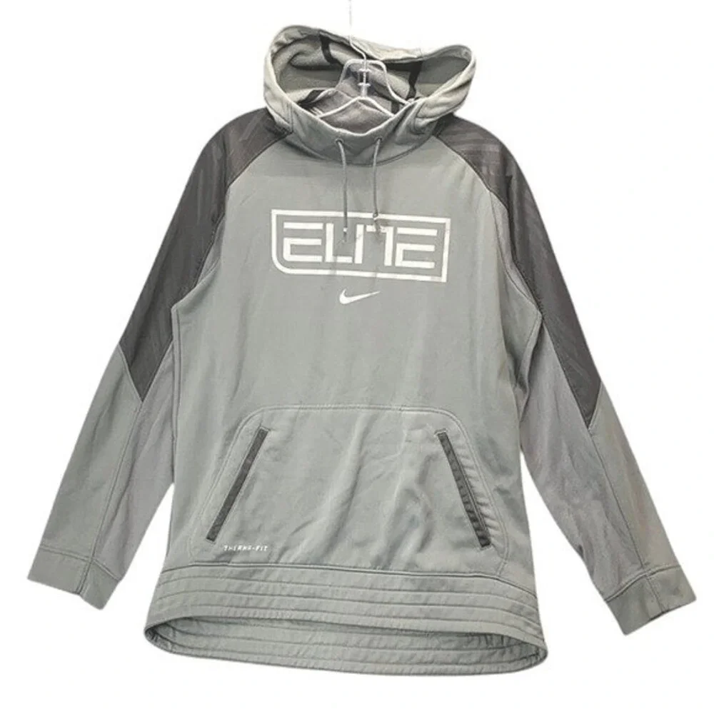 Nike Elite Therma-Fit Hoodie Men's Size M Gray Pullover Sweatshirt Athletic